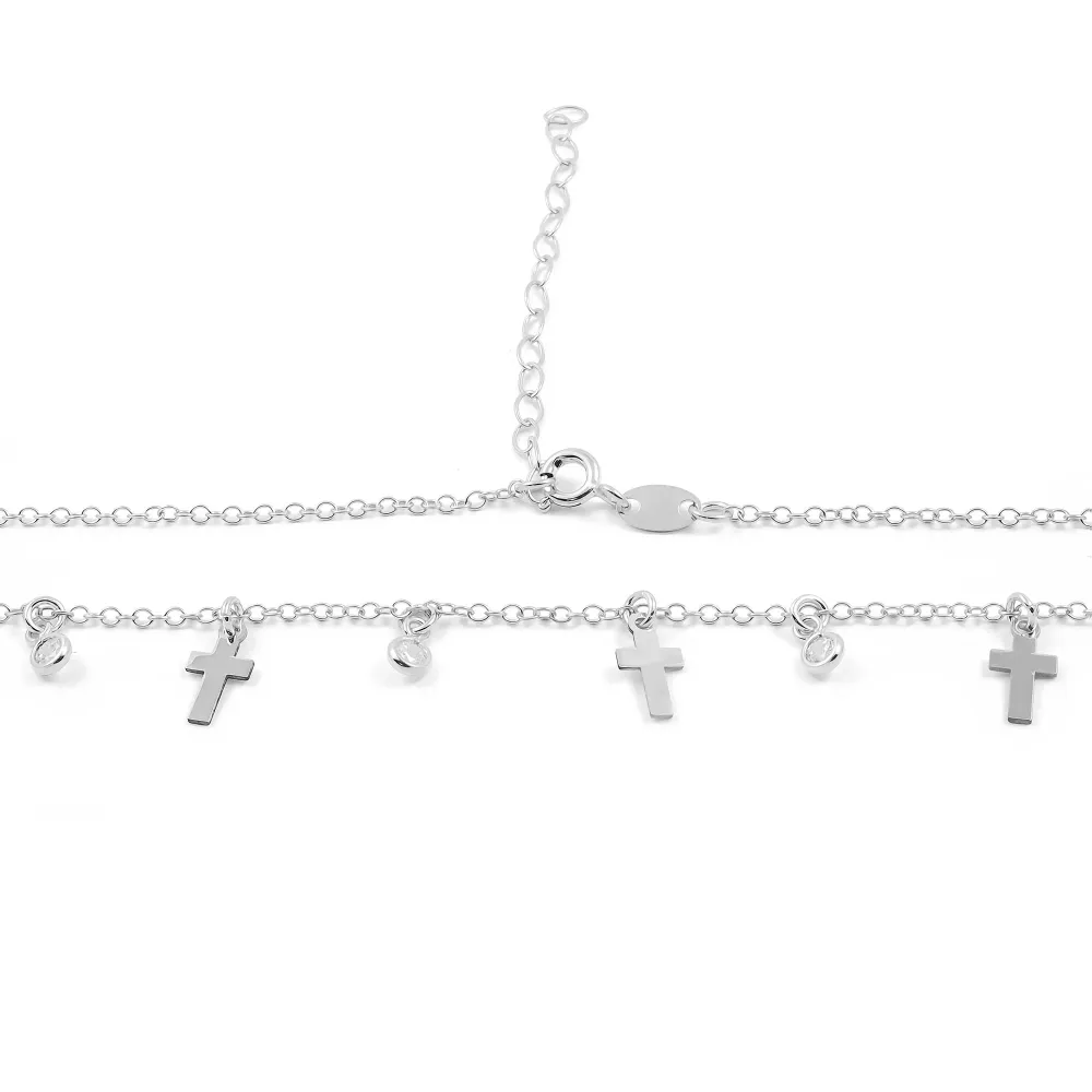 925 Sterling Kwikzilver Crosses Zircon Necklace Shine