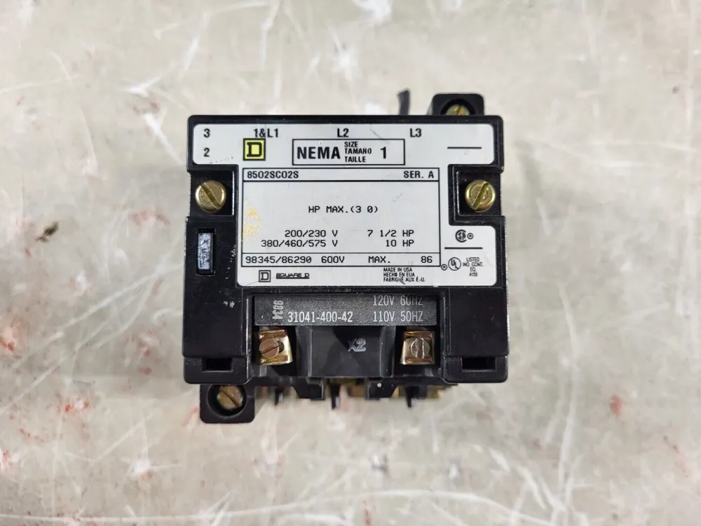 27 Amp, 3 Pole, 1 NO, 110/120 VAC Coil Contactor 8502SC02S