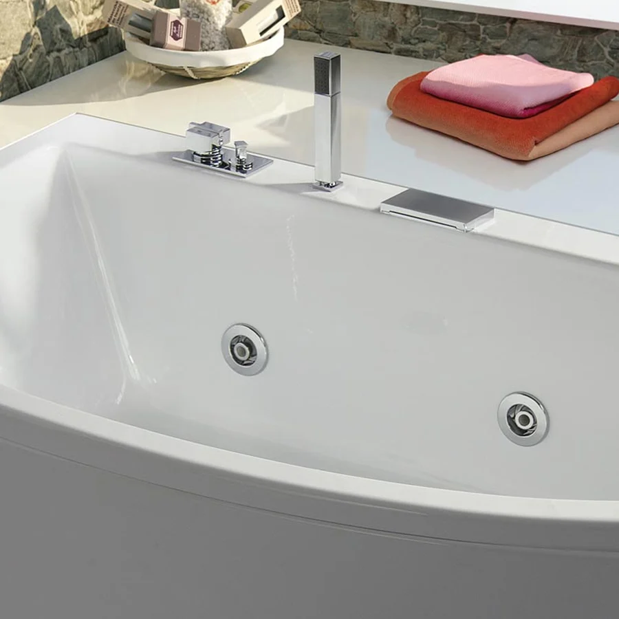 Asymmetric plexiglas whirlpool bathtub pneumatic start Model Neo