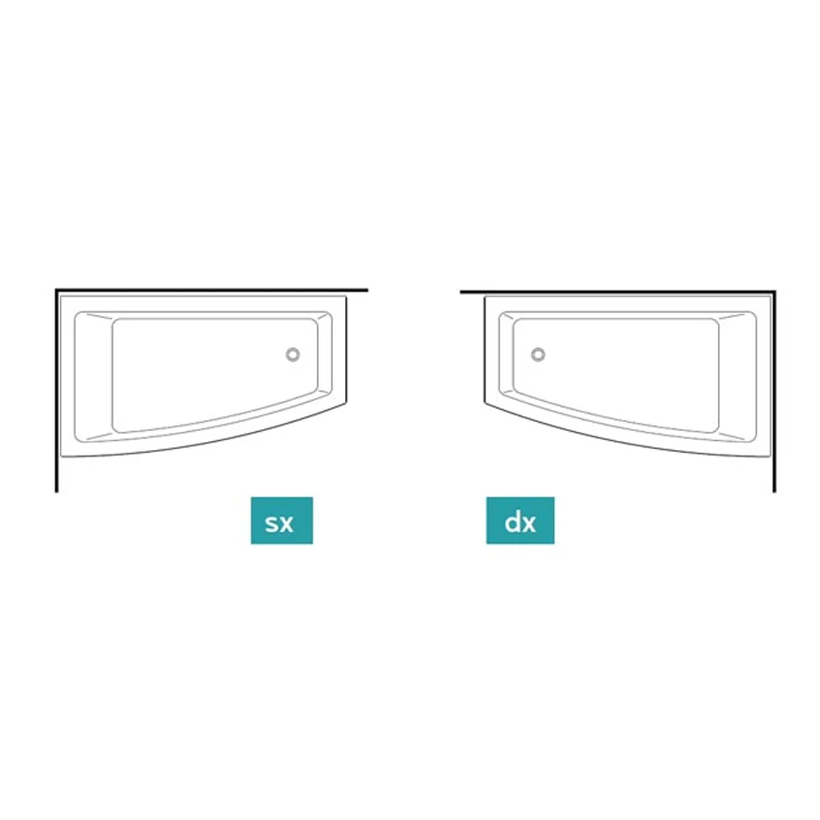 Asymmetric plexiglas whirlpool bathtub pneumatic start Model Neo