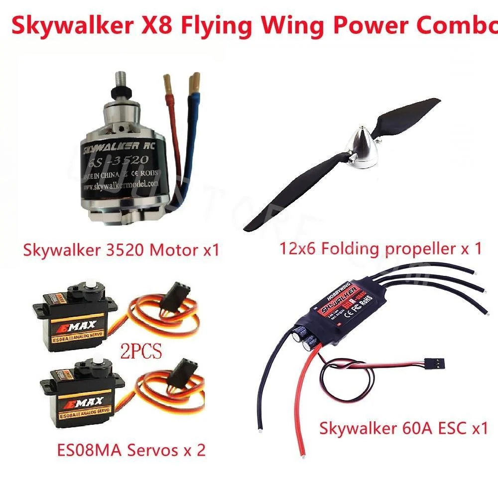 Skywalker X8 X7 Flying Wing Power Combo 12x6 Folding propeller + high performance Skywalker 3520 Motor + 60A ESC + ES08MA...