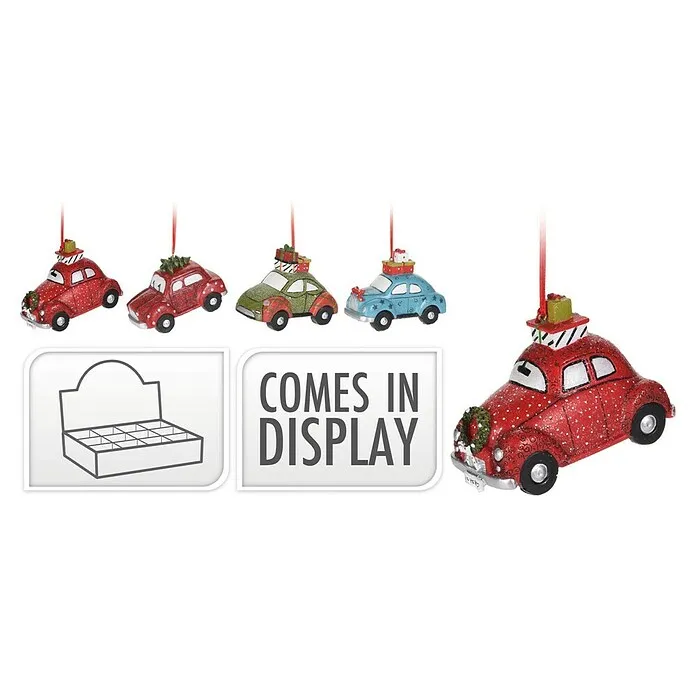 Kerstboomversiering Auto - Meerkleurig, 4 st.