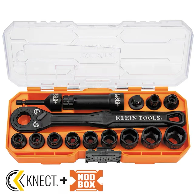 Klein Tools Impact Rated Pass Through 15-Piece Standard (SAE) 3/8- Drive 6-point Set Deep Socket Set
