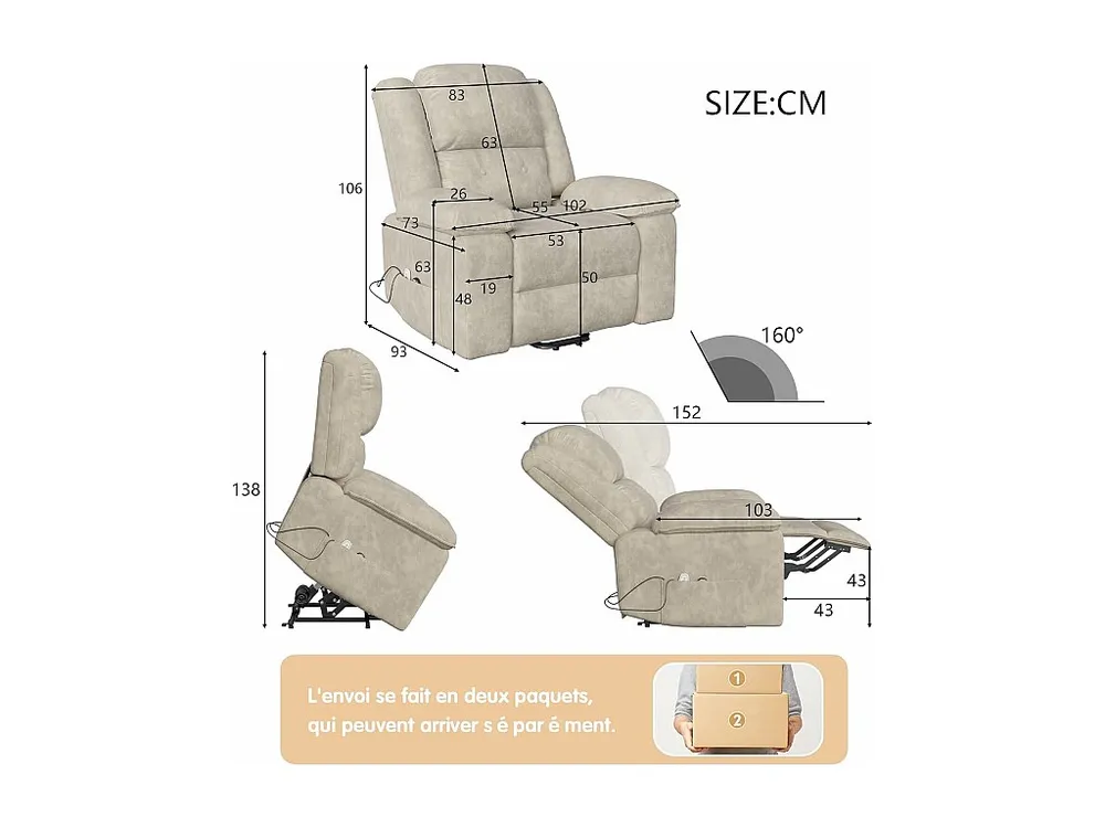 Elektrisch verstelbare relaxfauteuil stof - Girs - L93 x B102 x H106 cm - Grijs 1
