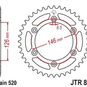 Corona JT 808 de acero con 50 dientes paso 520 autolimpiable