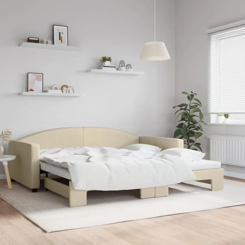 Camper Gordijnrail Slaapbank met onderschuifbed 100x200 cm stof crèmekleurig