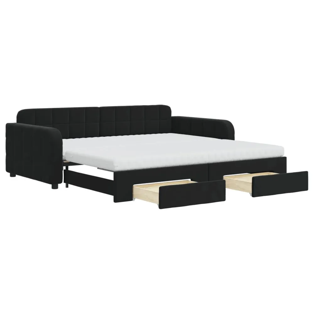 Camper Traploper Slaapbank met onderschuifbed en lades 100x200 cm fluweel zwart
