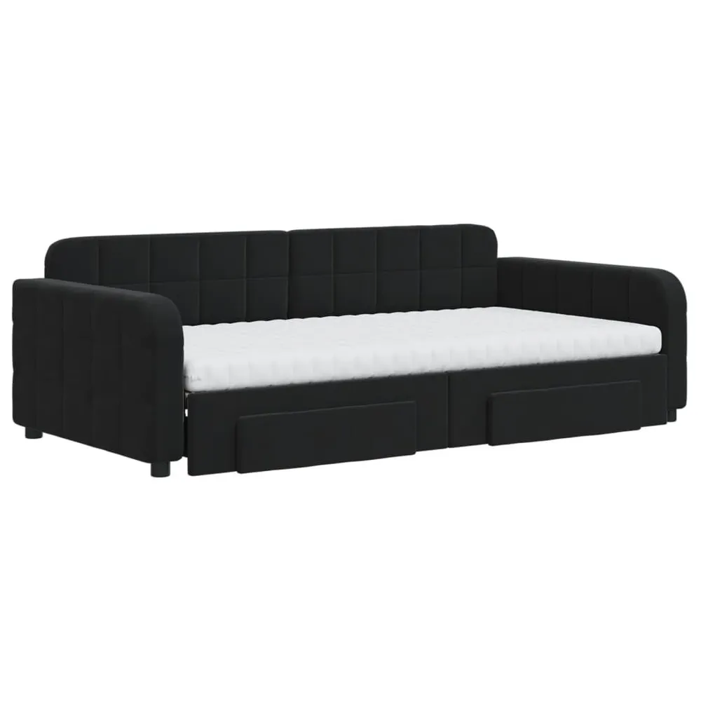 Camper Traploper Slaapbank met onderschuifbed en lades 100x200 cm fluweel zwart