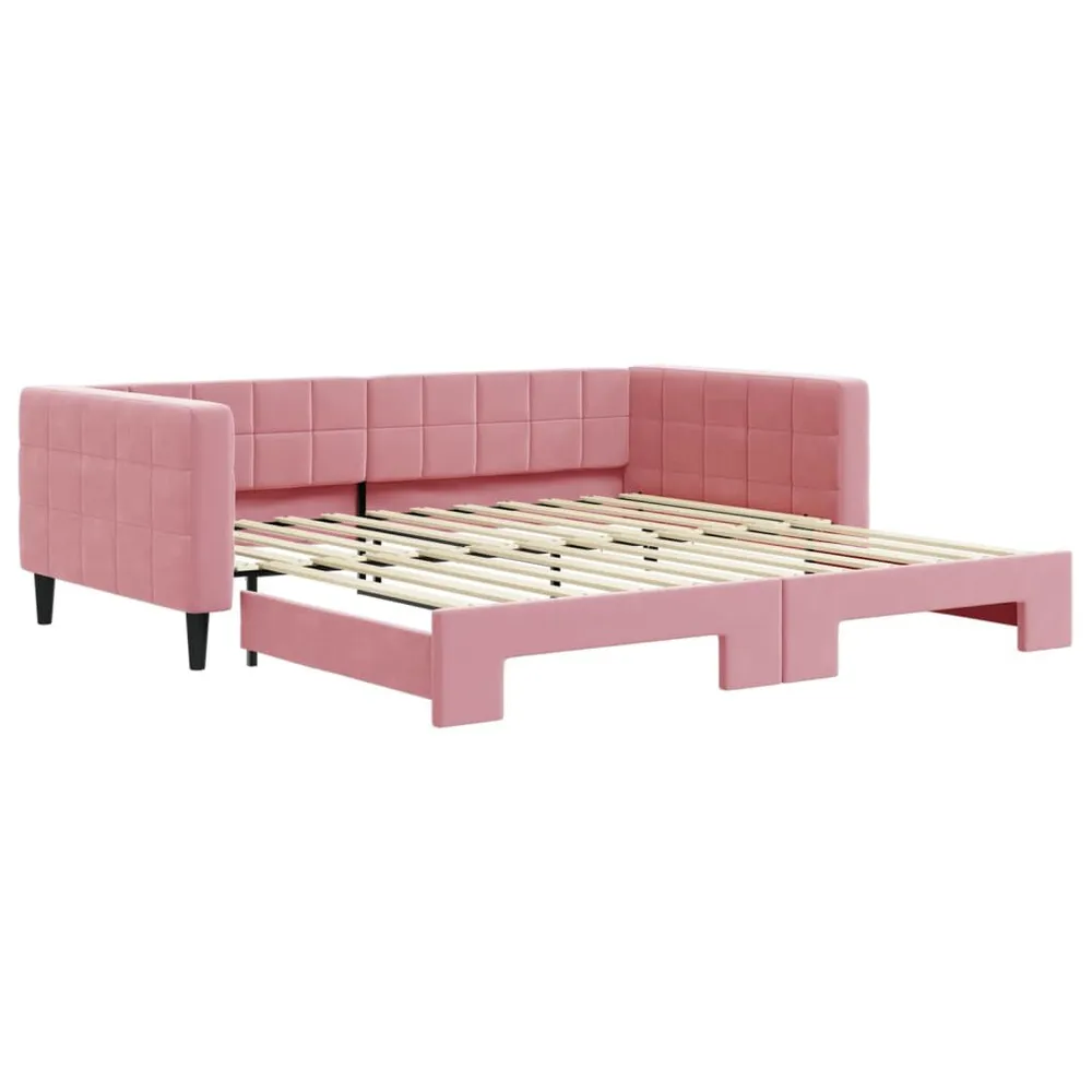 Caravan Ledverlichting Slaapbank met onderschuifbed 100x200 cm fluweel roze