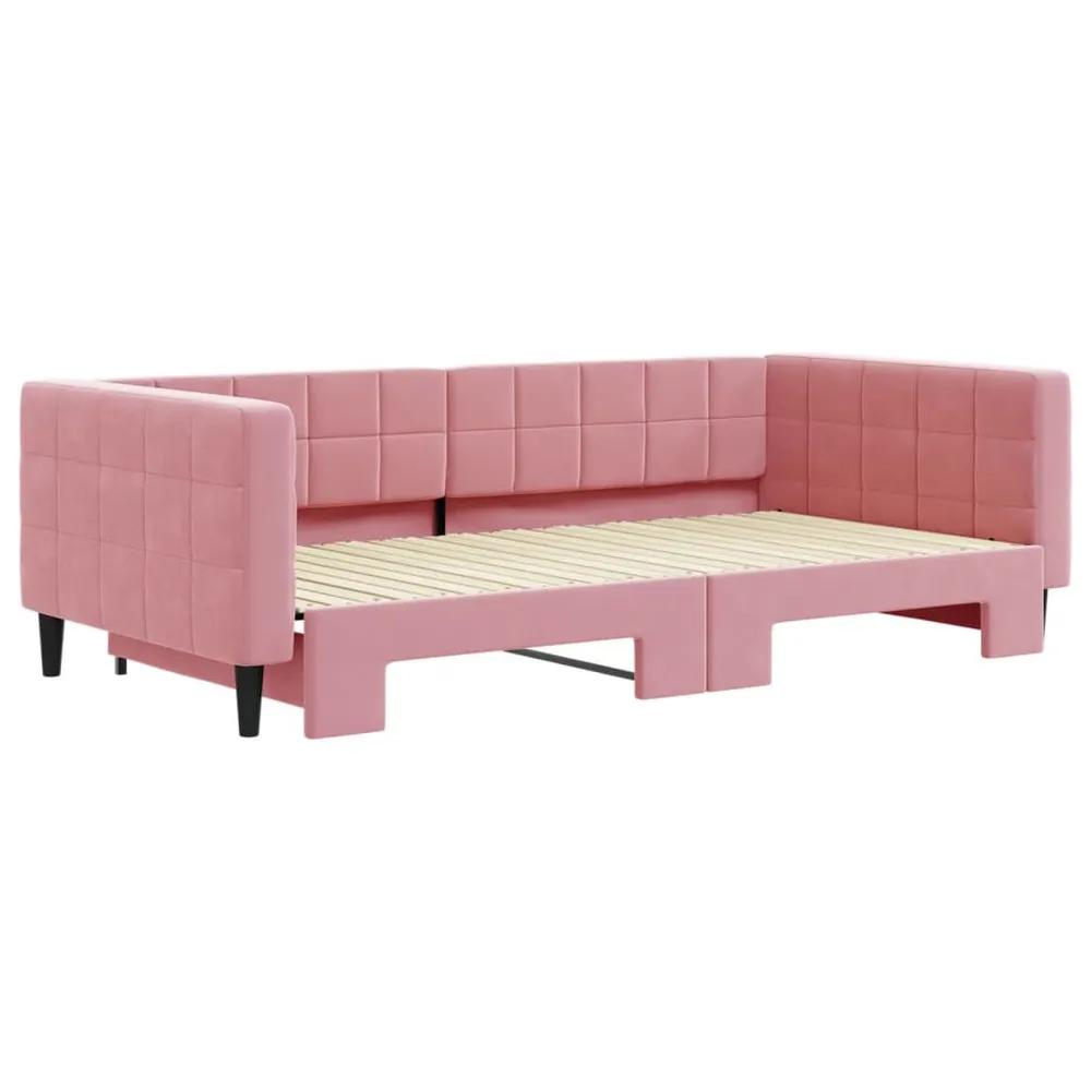 Caravan Ledverlichting Slaapbank met onderschuifbed 100x200 cm fluweel roze
