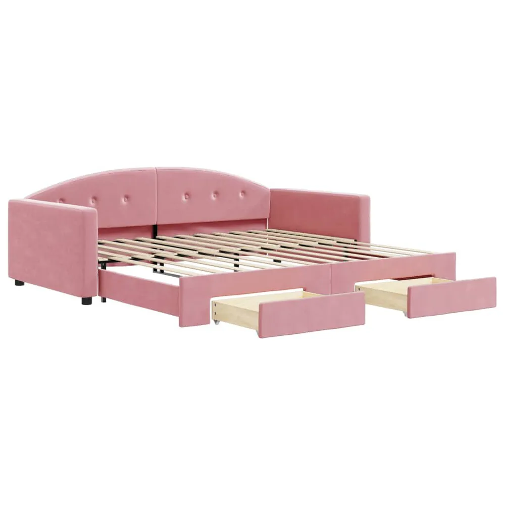 Caravan Matras Slaapbank met onderschuifbed en lades 100x200 cm fluweel roze