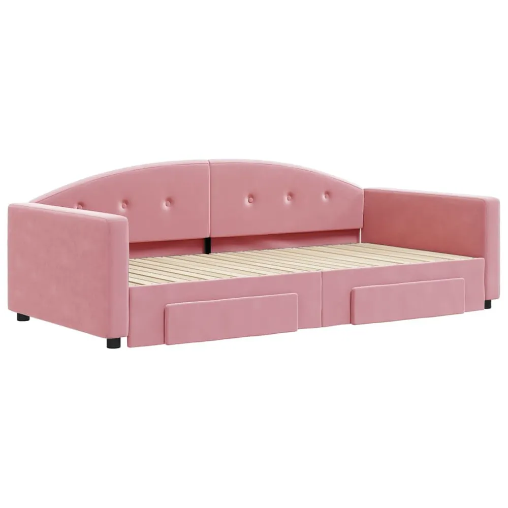 Caravan Matras Slaapbank met onderschuifbed en lades 100x200 cm fluweel roze