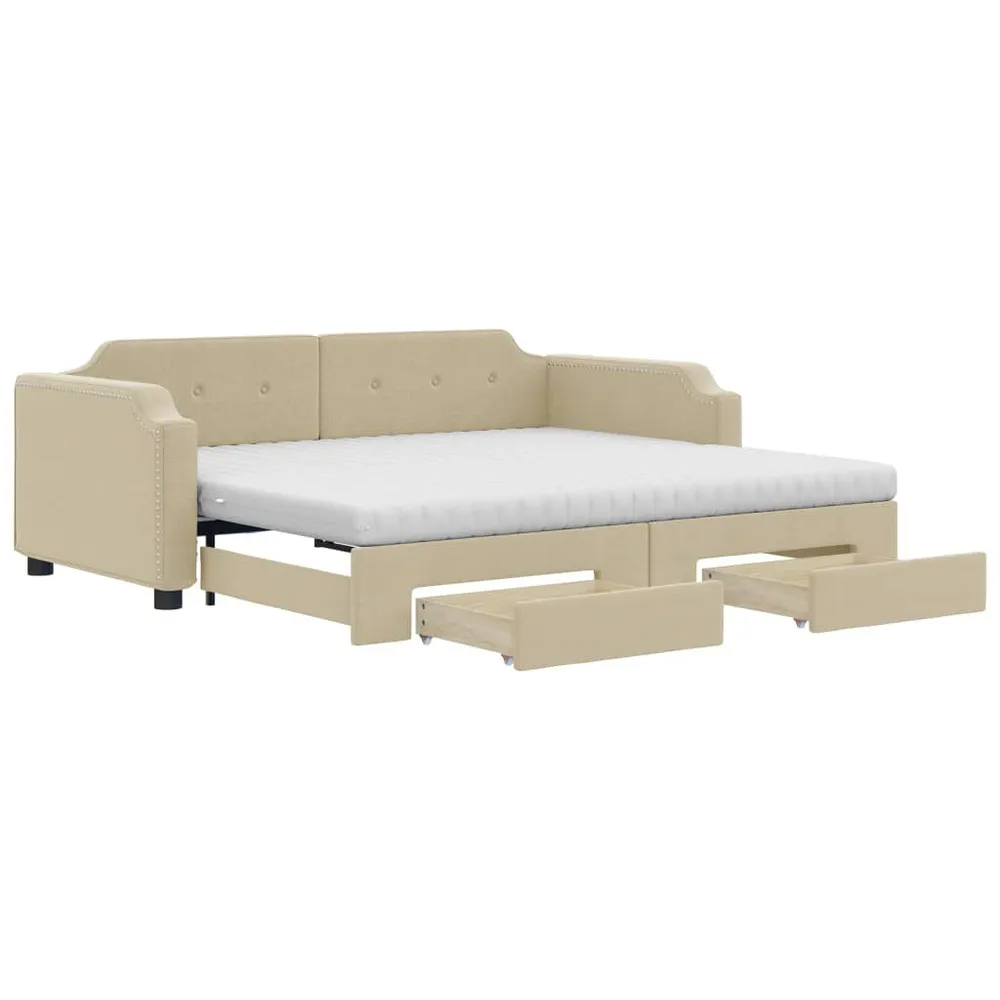 Caravan Matras Slaapbank met onderschuifbed en lades 80x200 cm stof crèmekleur