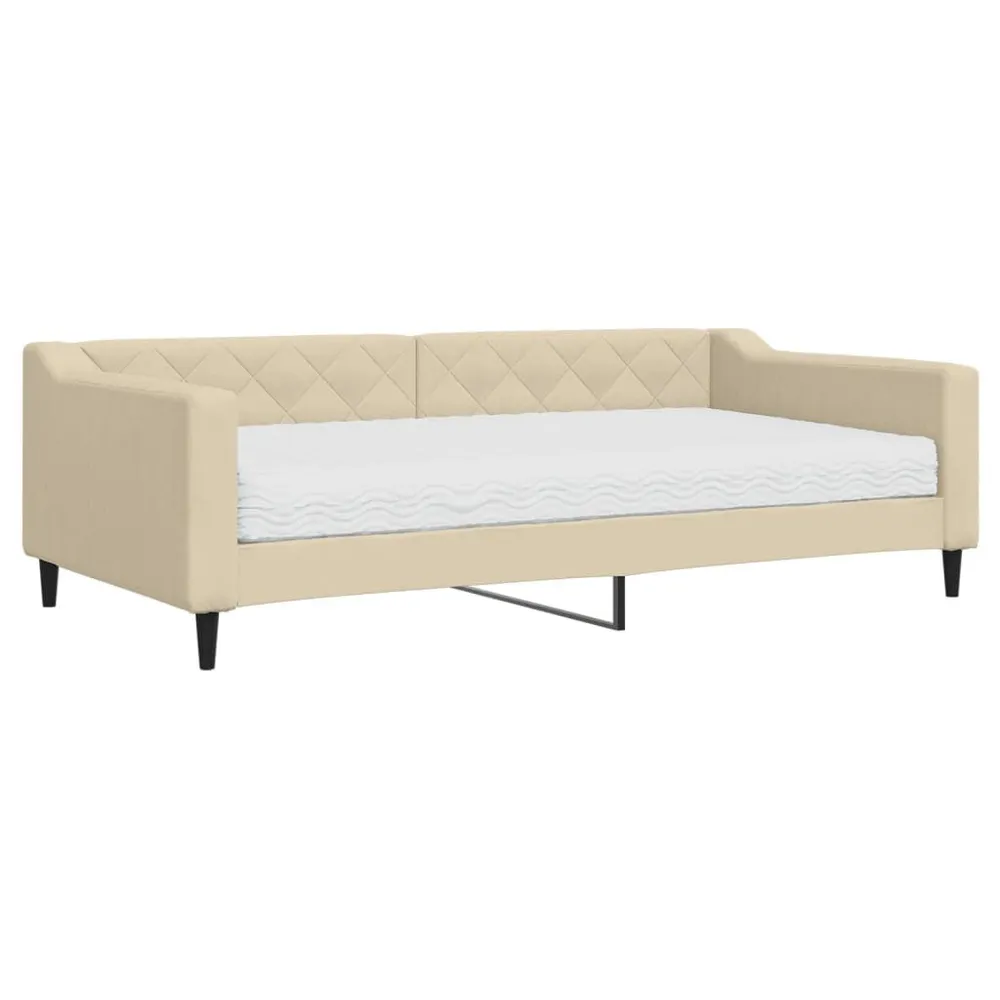 Caravan Zitbank Slaapbank met matras 100x200 cm stof crèmekleurig