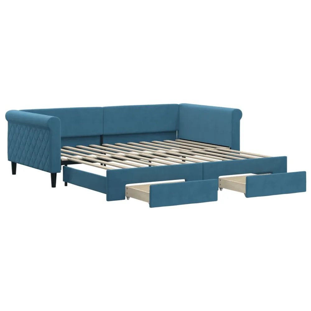 Caravan Zitbank Slaapbank met onderschuifbed en lades 100x200 cm fluweel blauw