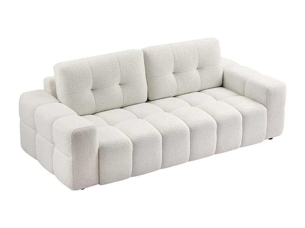 Driezitsbank van witte boucléstof met design-stijl SOPELANA van Lichtgewicht Materiaal