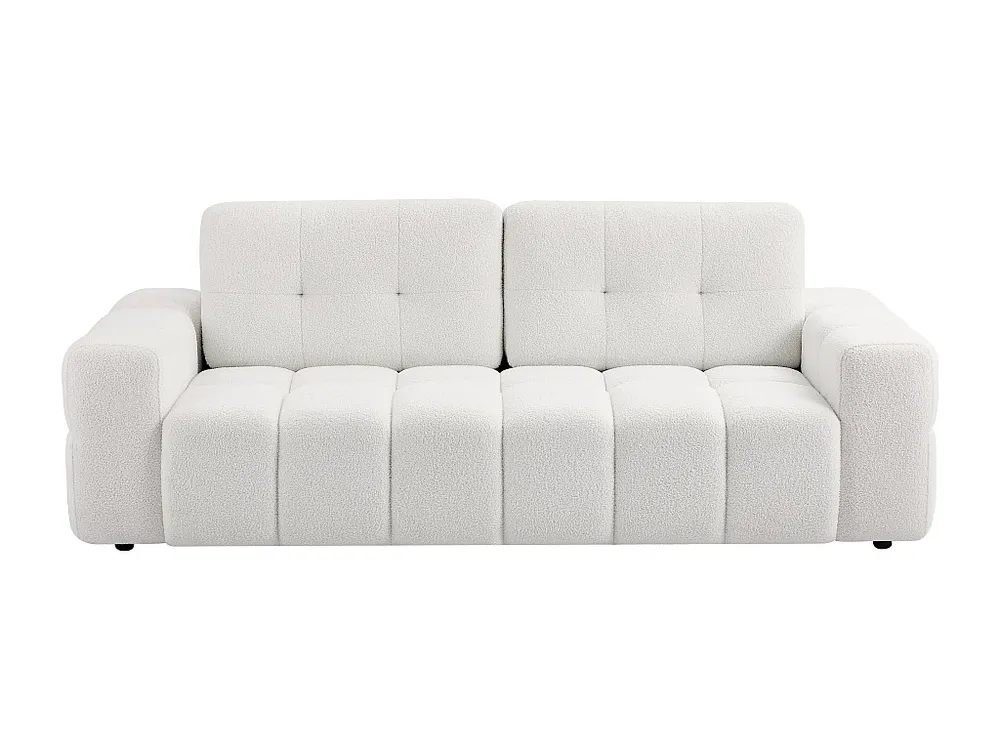 Driezitsbank van witte boucléstof met design-stijl SOPELANA van Lichtgewicht Materiaal