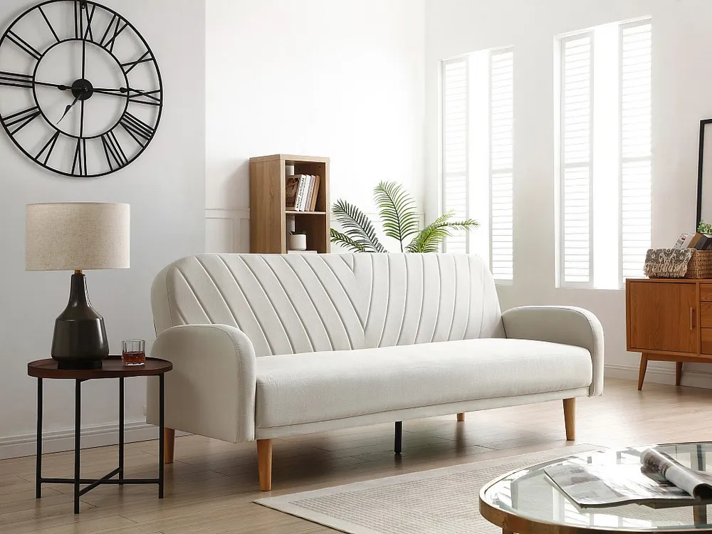 Driezitsslaapbank van crèmekleurige stof met Scandinavische stijl VENAFRA met Zachte Afwerking