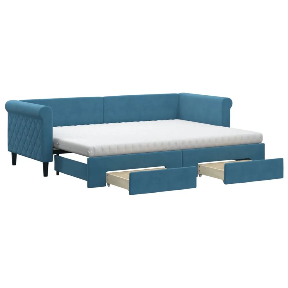 Heavy Duty Slaapbank met onderschuifbed en lades 80x200 cm fluweel blauw
