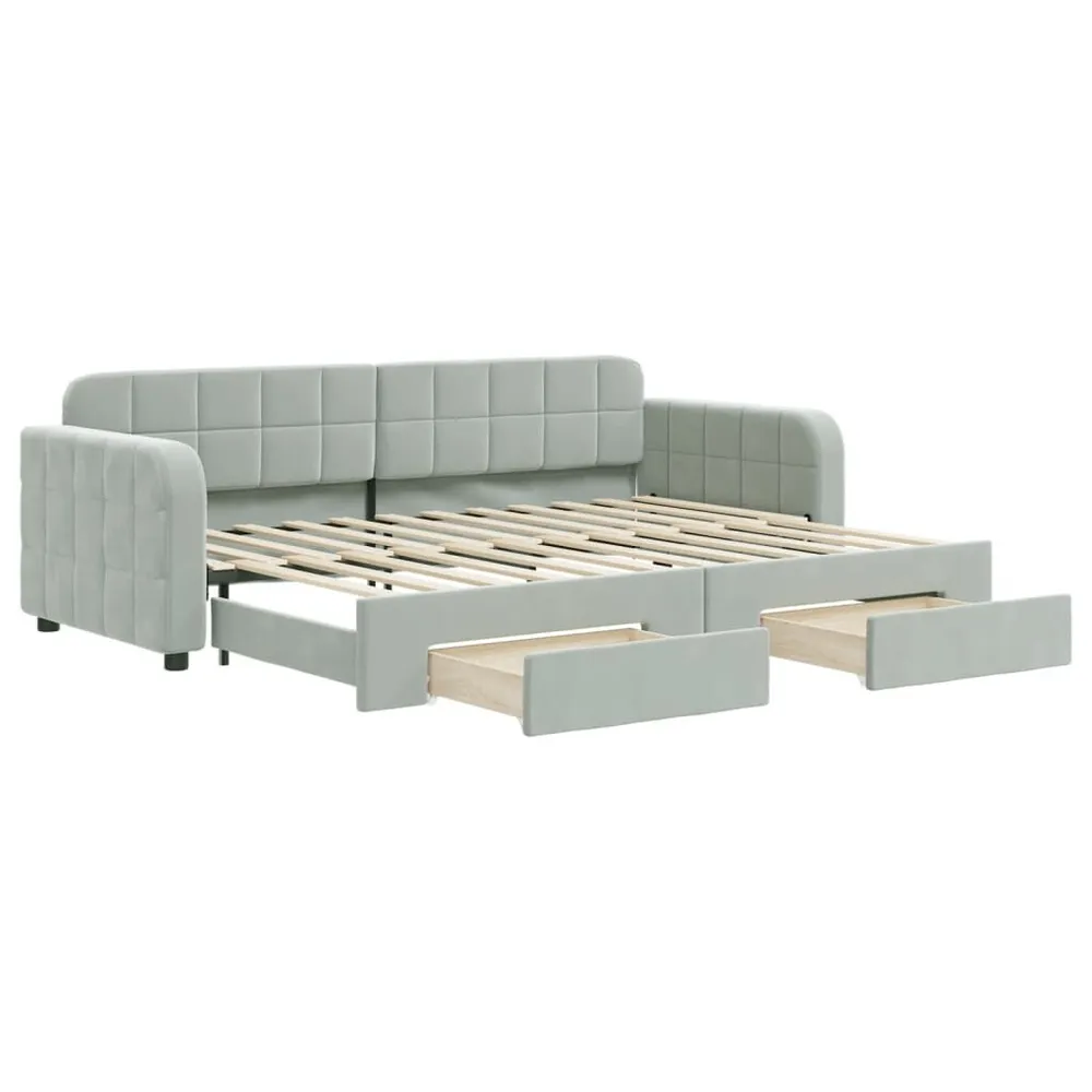 Heavy Duty Slaapbank onderschuifbed en lades 80x200 cm fluweel lichtgrijs