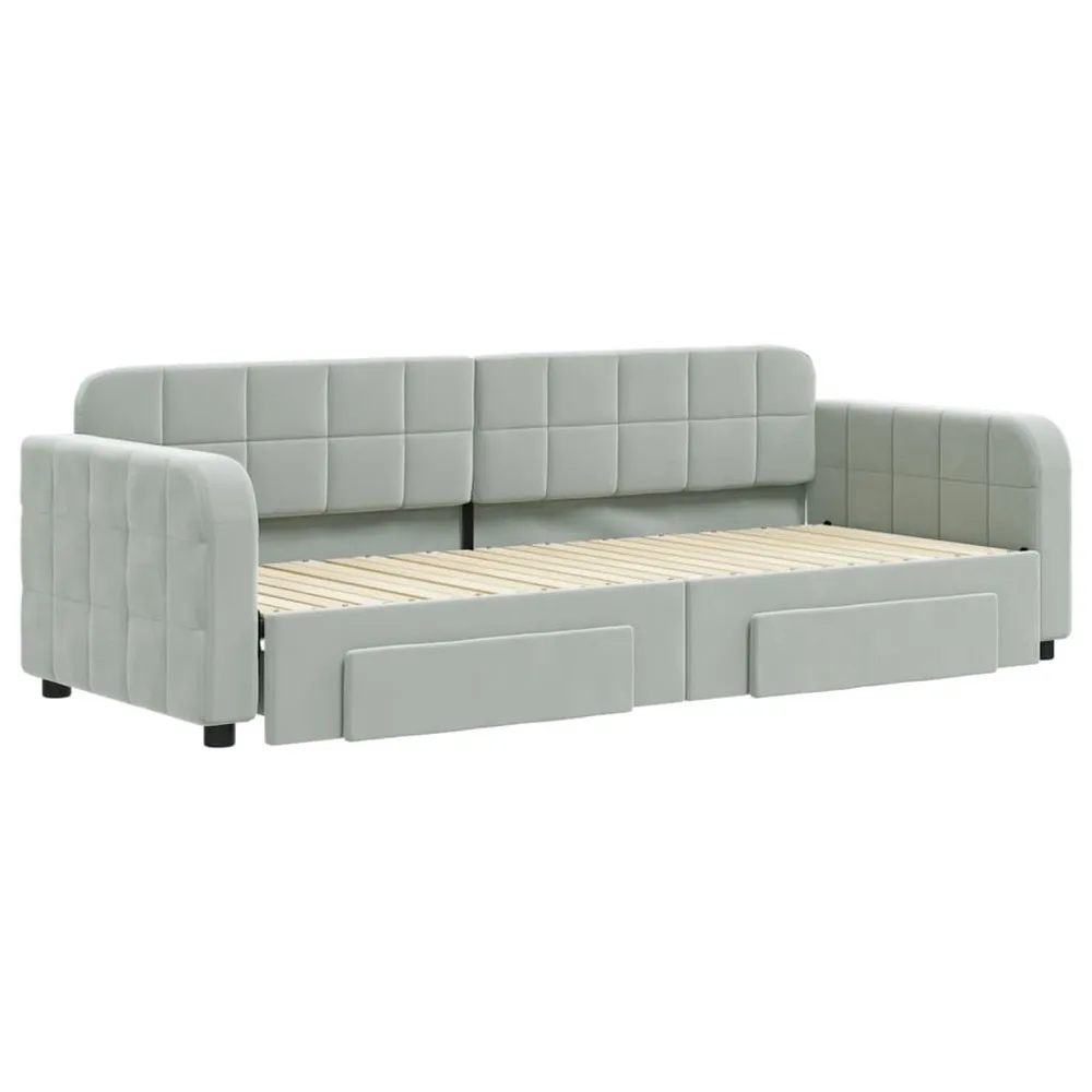 Heavy Duty Slaapbank onderschuifbed en lades 80x200 cm fluweel lichtgrijs