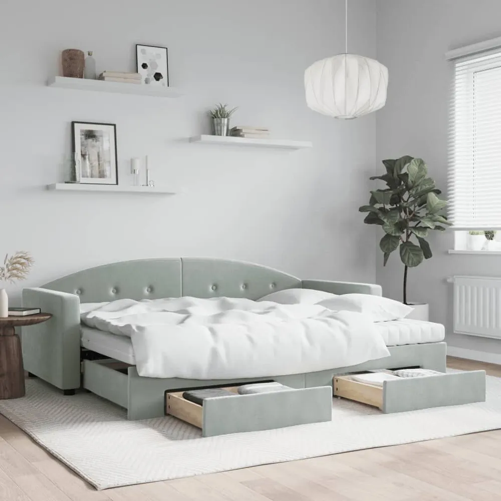 OEM Kwaliteit Slaapbank onderschuifbed en lades 80x200 cm fluweel lichtgrijs
