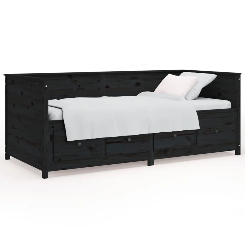 Slaapbank 80x200 cm massief grenenhout zwart met Zachte Afwerking