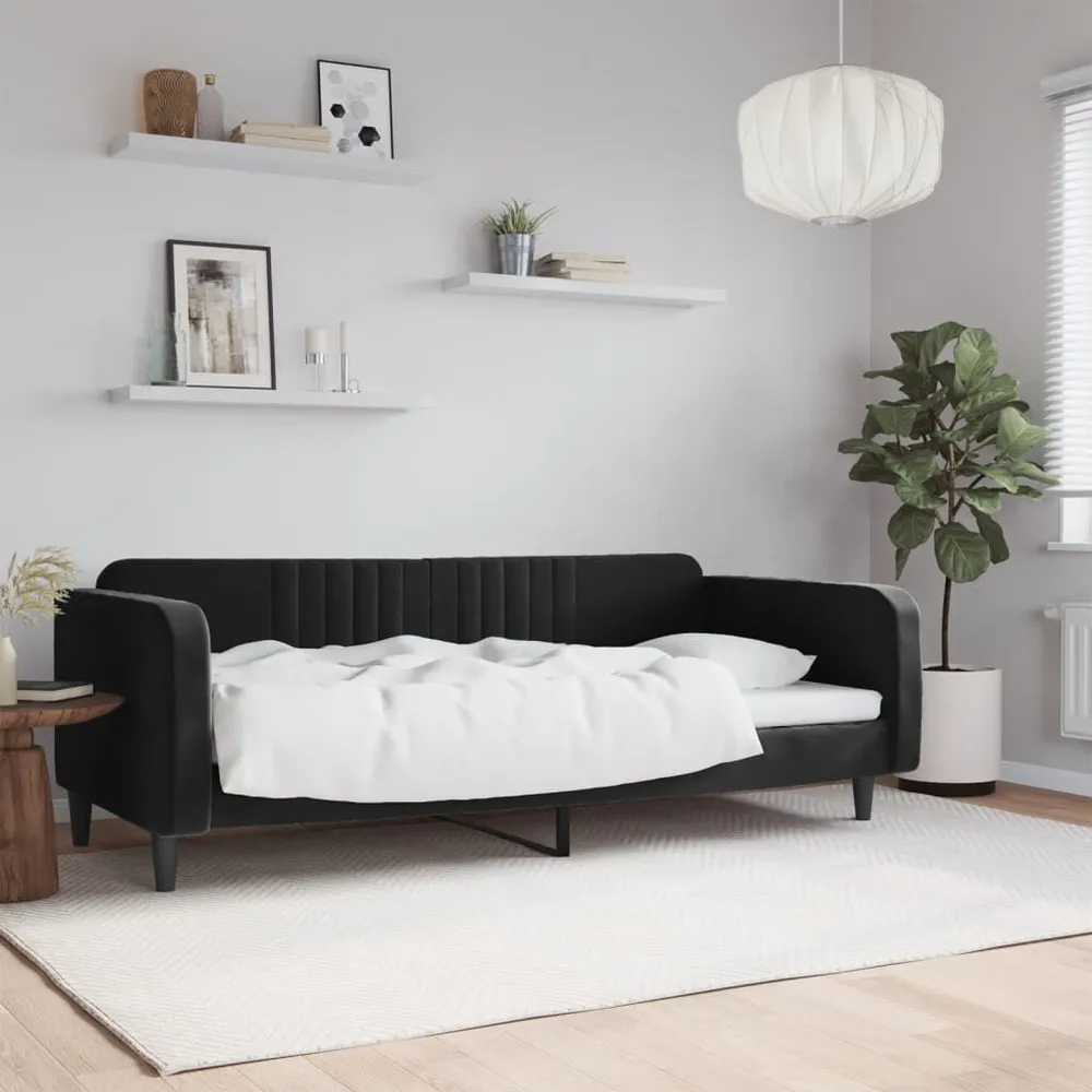 Slaapbank 90x200 cm fluweel zwart met Verstelbaar Mechanisme