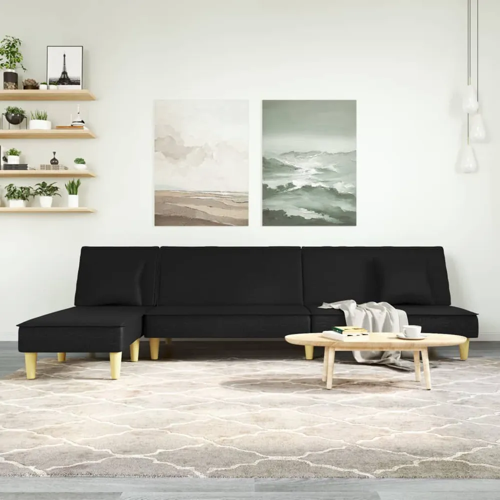 Slaapbank L-vormig 255x140x70 cm fluweel zwart met CE-Keurmerk