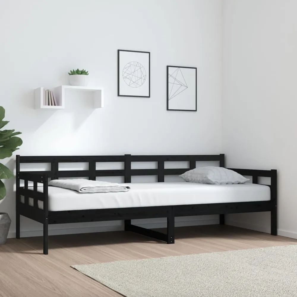 Slaapbank massief grenenhout zwart 80x200 cm