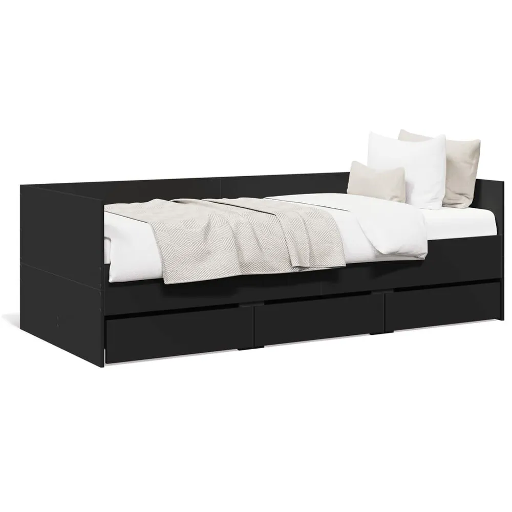 Slaapbank met lades zonder matras 75x190 cm zwart