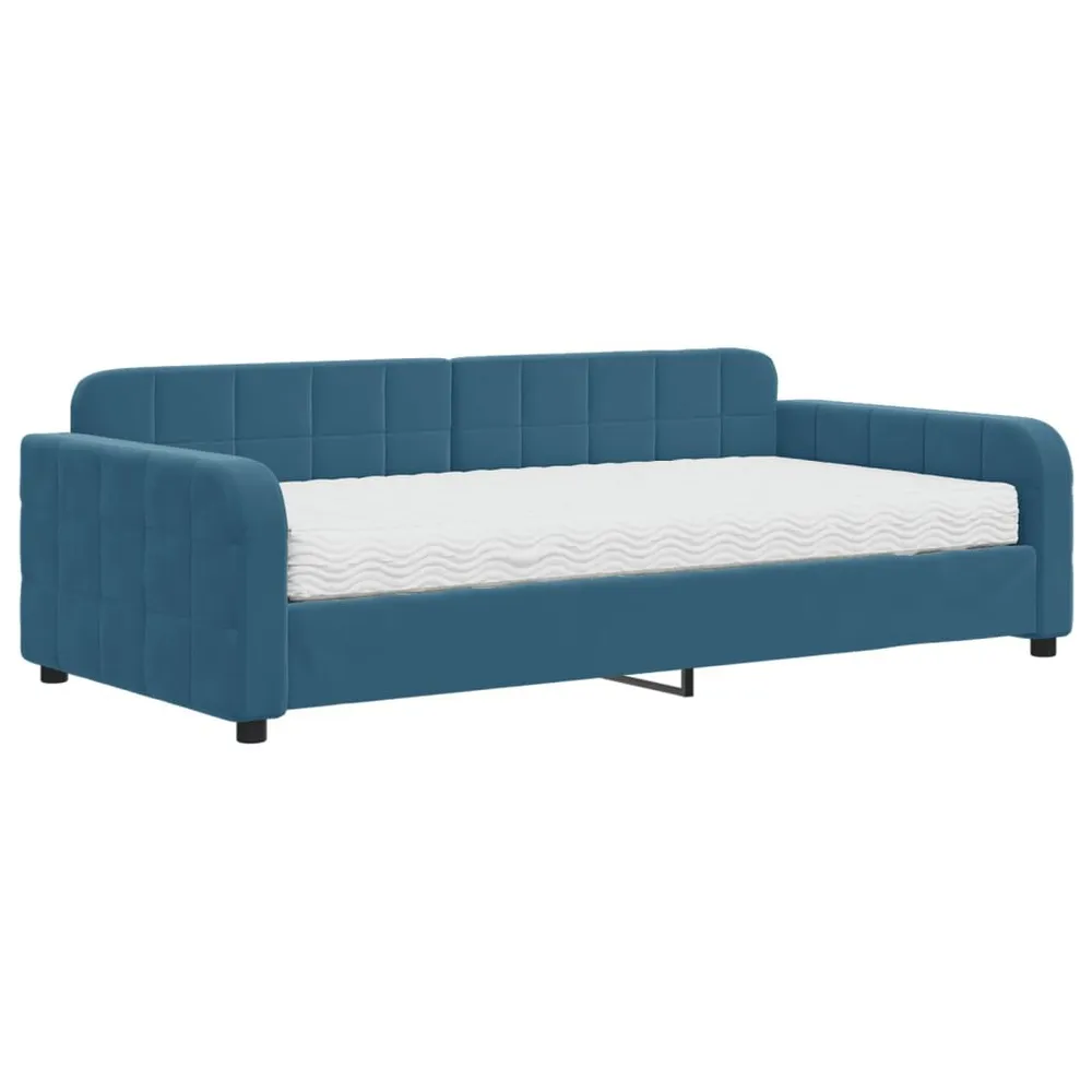 Slaapbank met matras 100x200 cm fluweel blauw