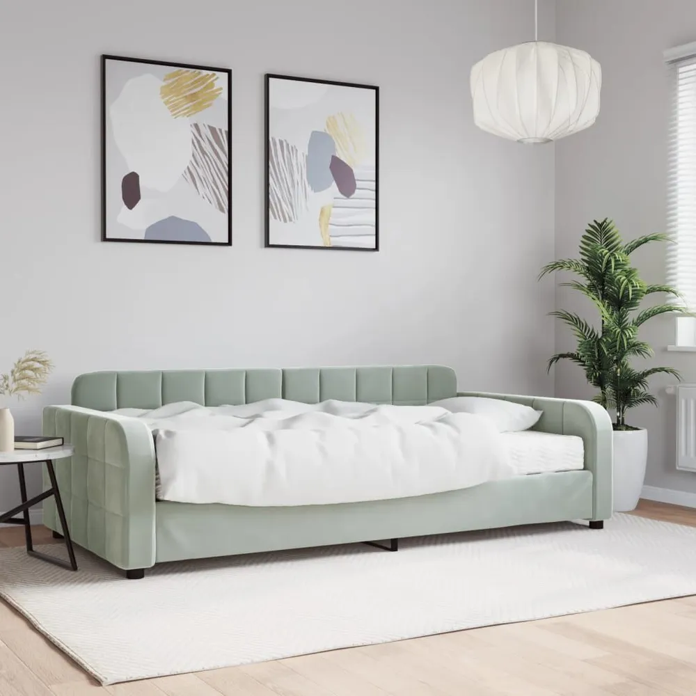 Slaapbank met matras 100x200 cm fluweel lichtgrijs