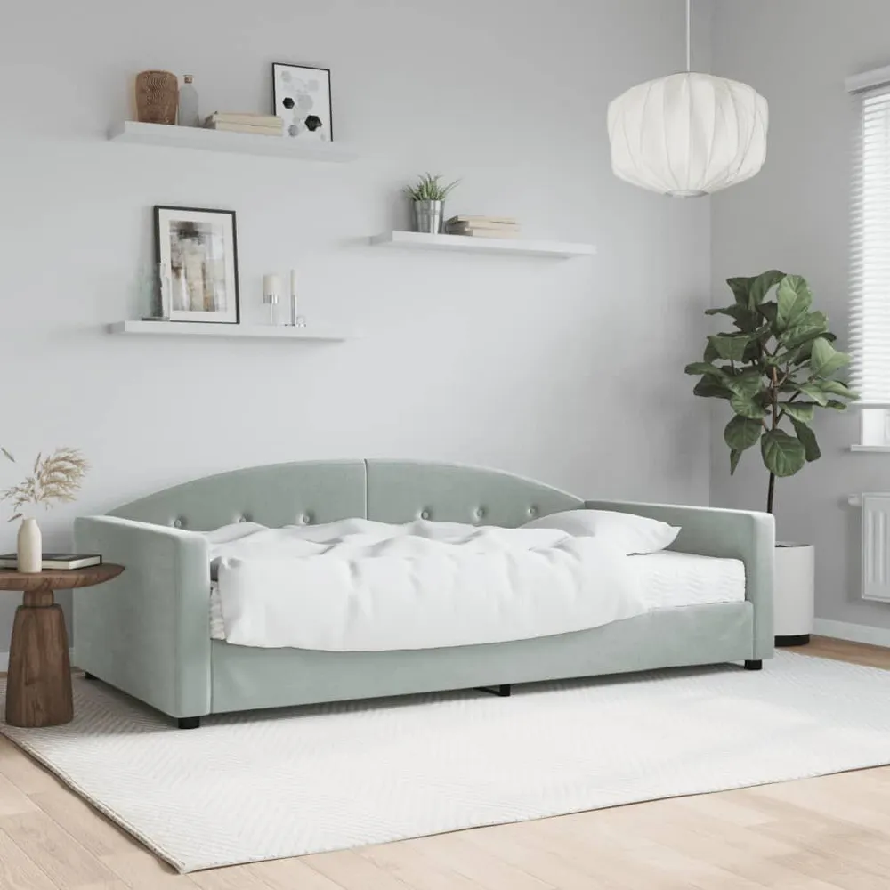 Slaapbank met matras 100x200 cm fluweel lichtgrijs