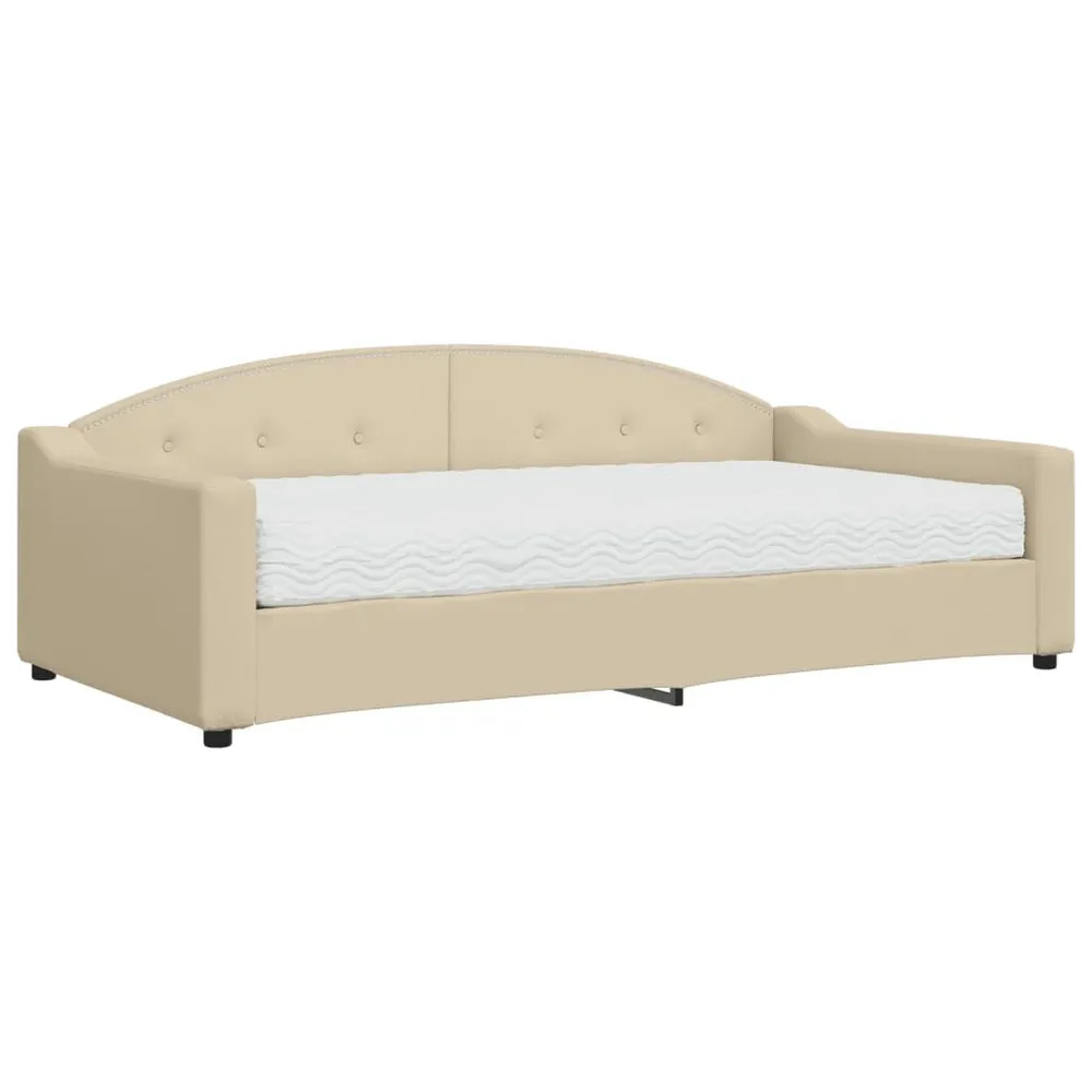 Slaapbank met matras 100x200 cm stof crèmekleurig met Klittenband Bevestiging