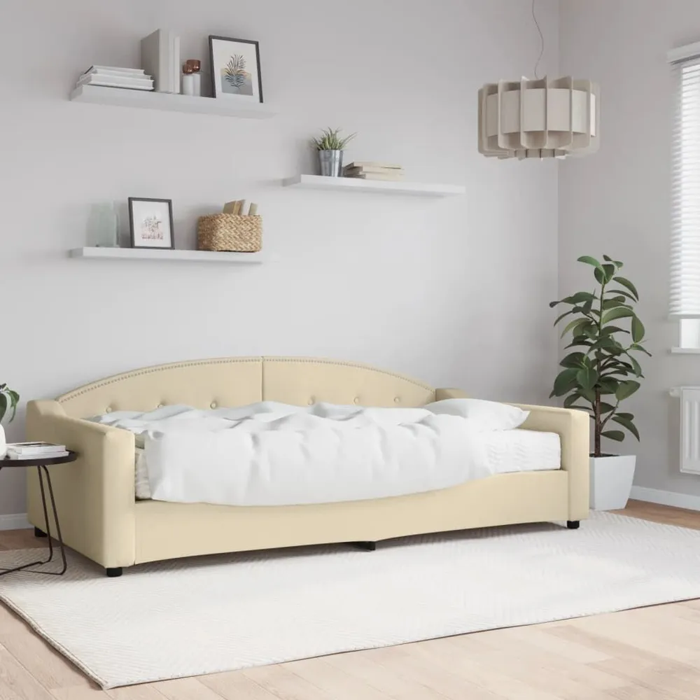 Slaapbank met matras 100x200 cm stof crèmekleurig met Klittenband Bevestiging