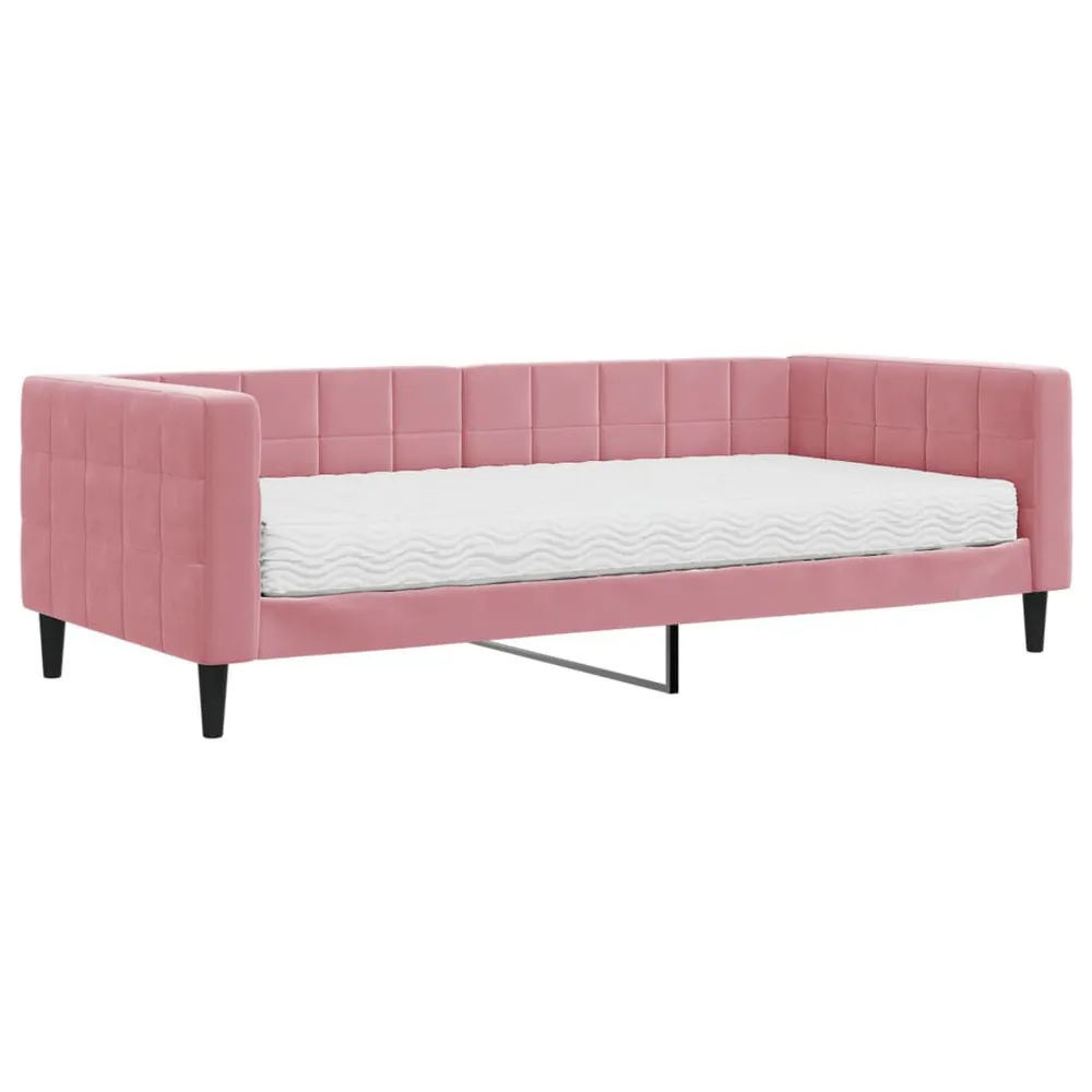 Slaapbank met matras 90x200 cm fluweel roze