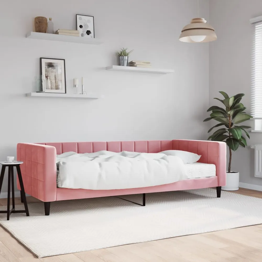 Slaapbank met matras 90x200 cm fluweel roze