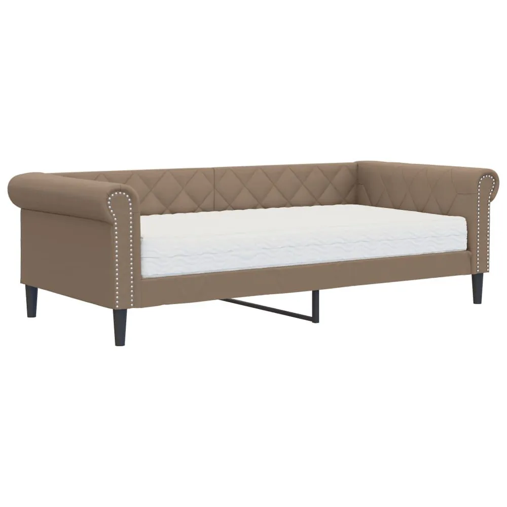 Slaapbank met matras 90x200 cm kunstleer cappuccinokleurig