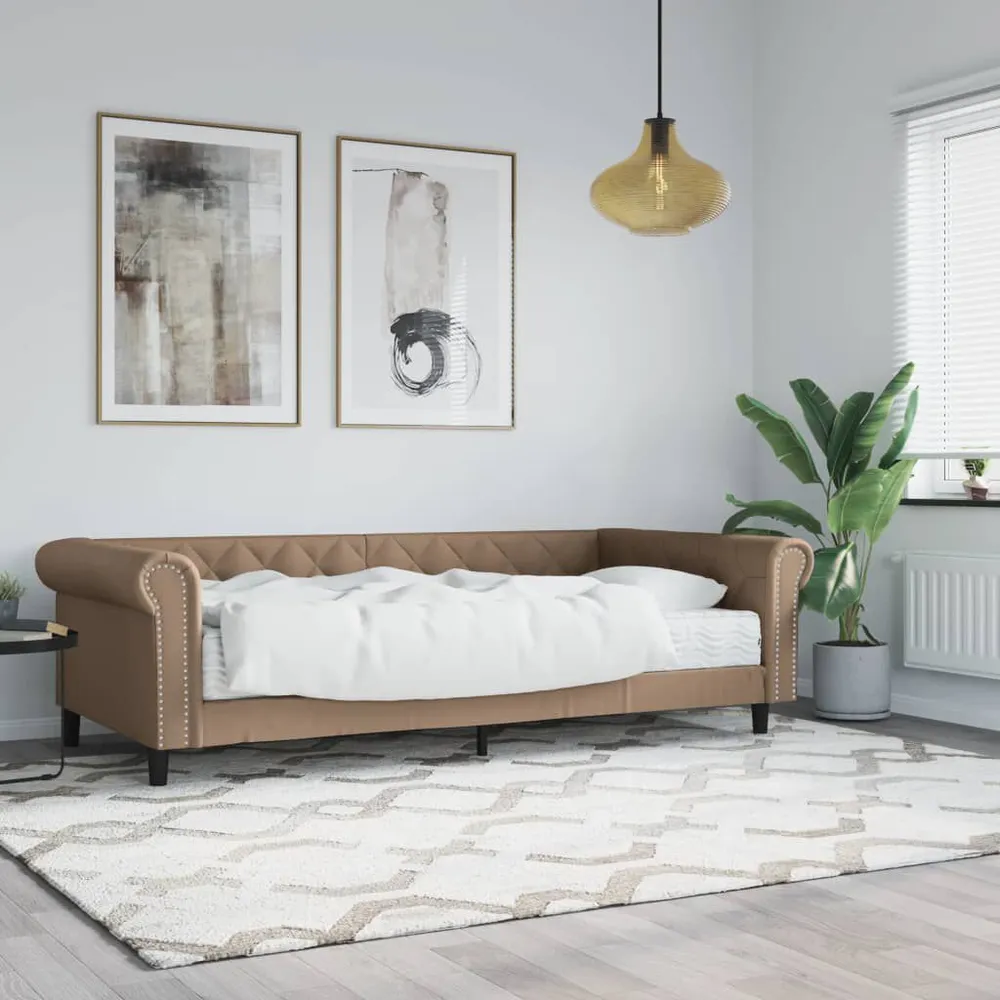 Slaapbank met matras 90x200 cm kunstleer cappuccinokleurig