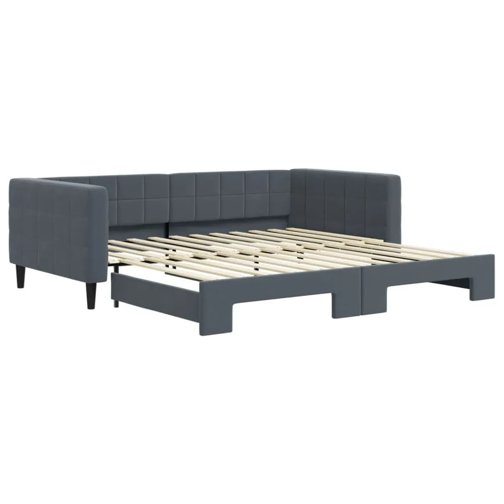 Slaapbank met onderschuifbed 100x200 cm fluweel donkergrijs met Klittenband Bevestiging