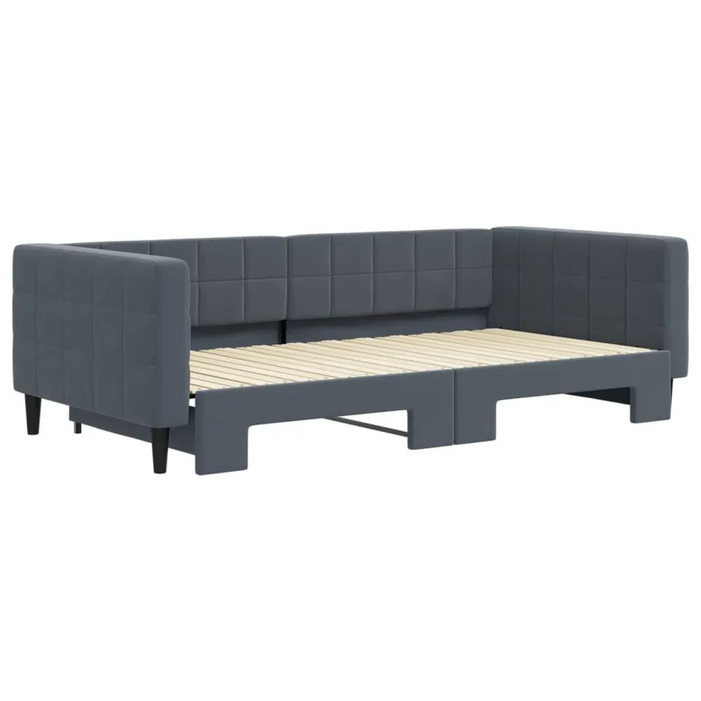 Slaapbank met onderschuifbed 100x200 cm fluweel donkergrijs met Klittenband Bevestiging