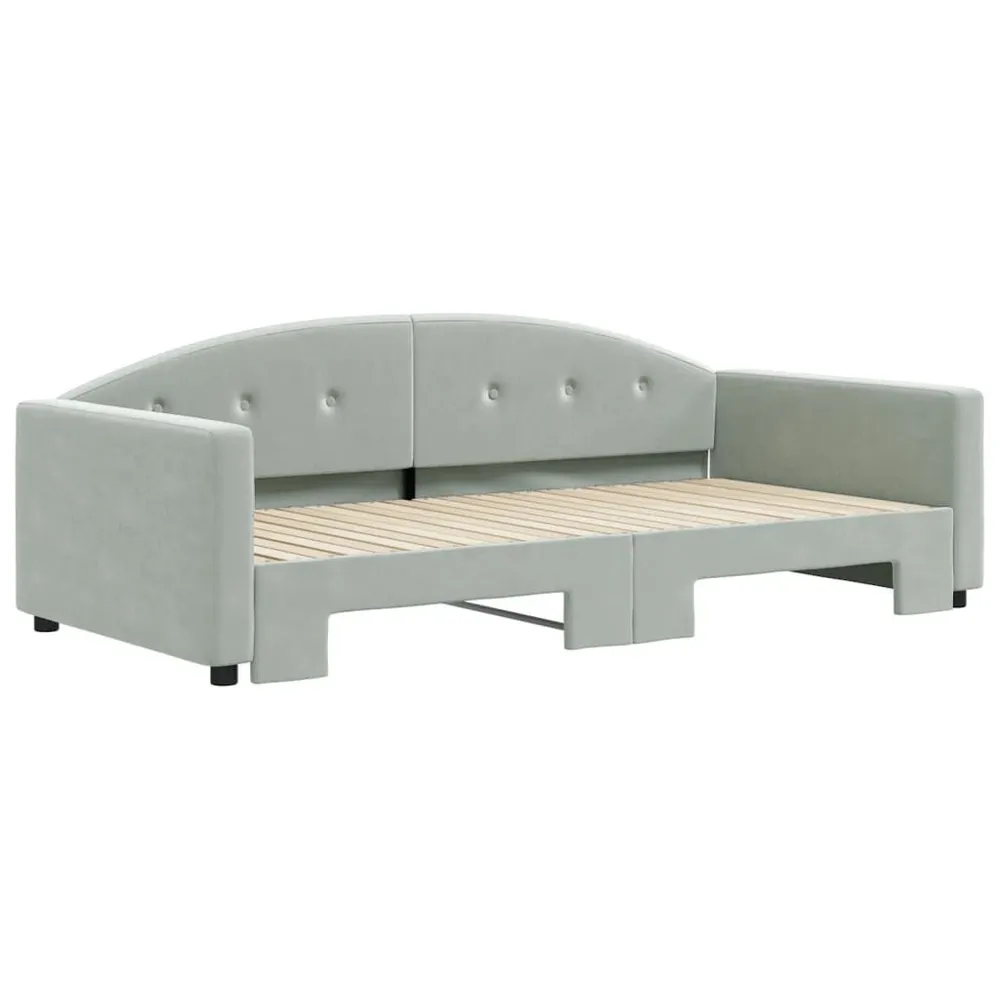 Slaapbank met onderschuifbed 100x200 cm fluweel lichtgrijs