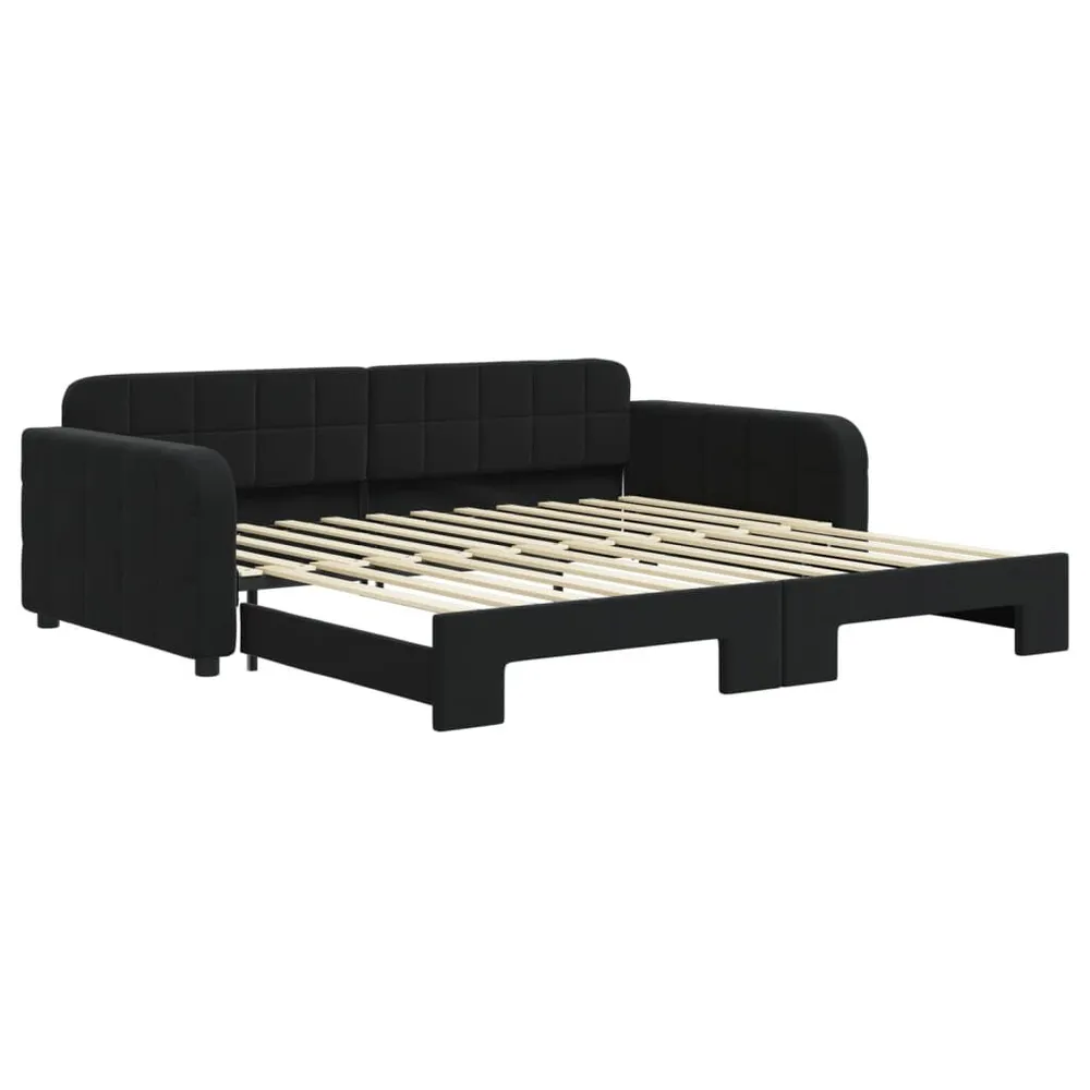 Slaapbank met onderschuifbed 100x200 cm fluweel zwart met Zachte Afwerking
