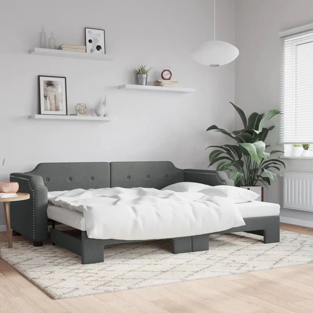 Slaapbank met onderschuifbed 100x200 cm stof donkergrijs