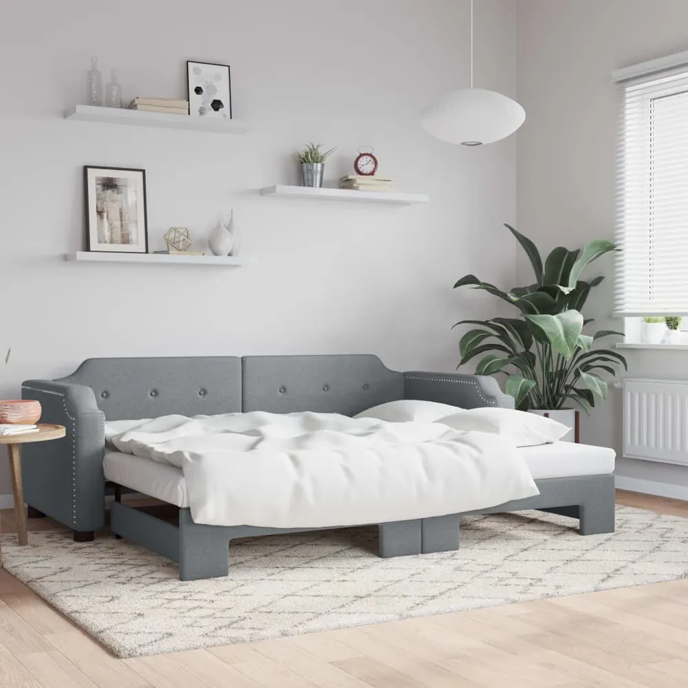Slaapbank met onderschuifbed 100x200 cm stof lichtgrijs