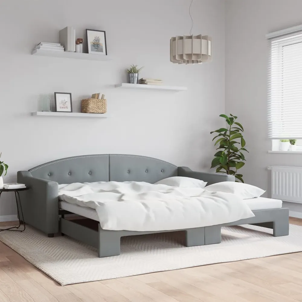 Slaapbank met onderschuifbed 100x200 cm stof lichtgrijs
