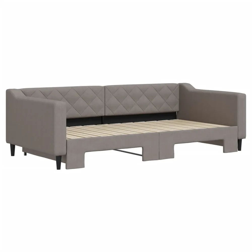 Slaapbank met onderschuifbed 100x200 cm stof taupe - Universeel Pasmodel