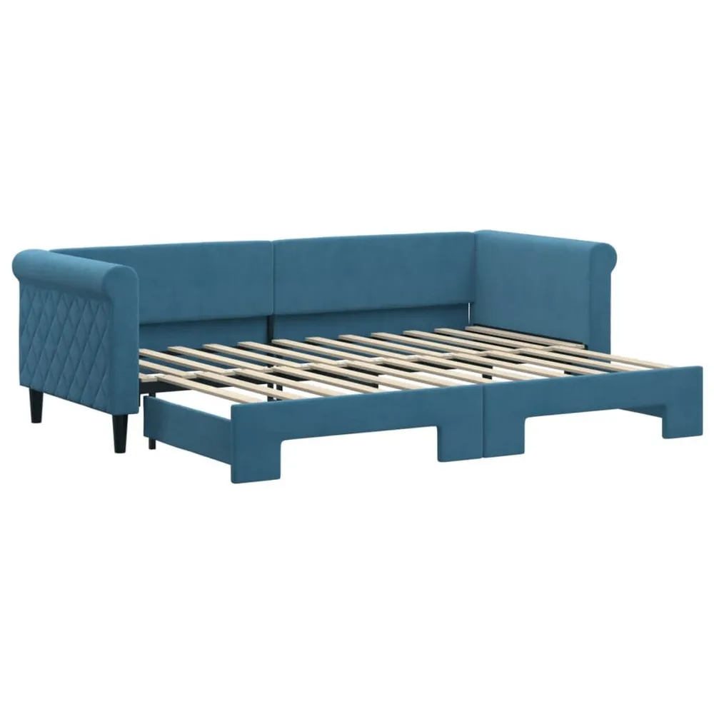 Slaapbank met onderschuifbed 80x200 cm fluweel blauw van Lichtgewicht Materiaal