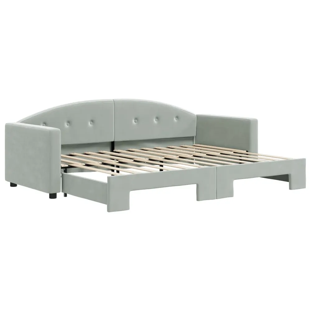 Slaapbank met onderschuifbed 80x200 cm fluweel lichtgrijs